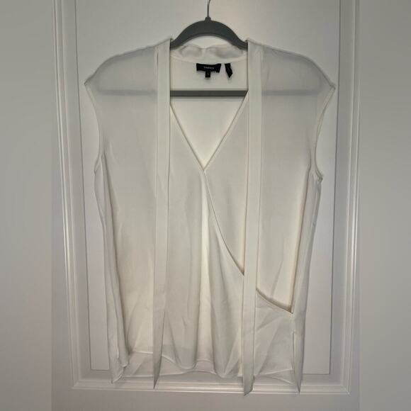 Theory Relaxed Wrap Ivory 100% Silk Tie Neck Blouse S - Picture 3 of 9